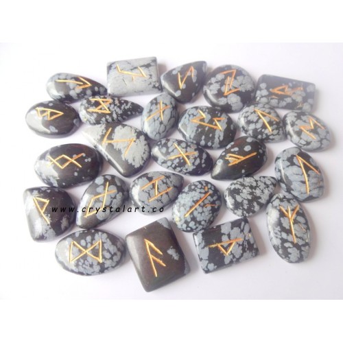 Snowflake Obsidian Flate Stone Rune Set