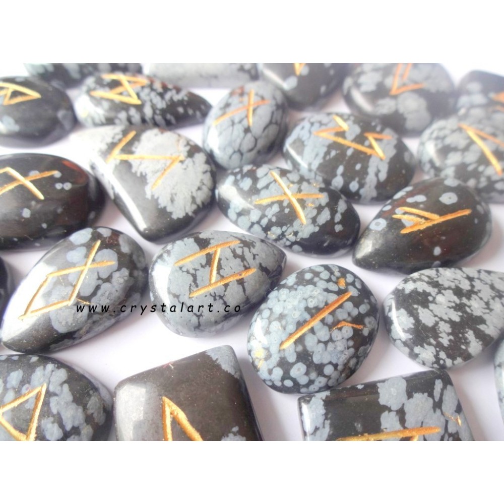 Snowflake Obsidian Flate Stone Rune Set