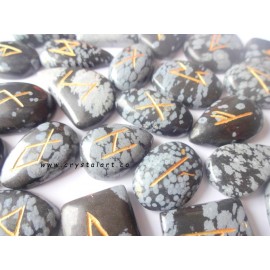 Snowflake Obsidian Flate Stone Rune Set