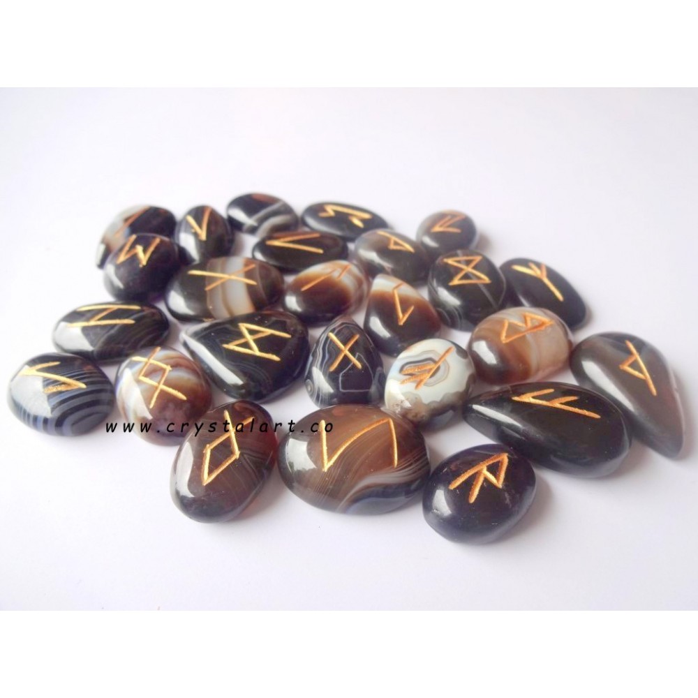 Black Banded Onyx Flate Stone Rune Set