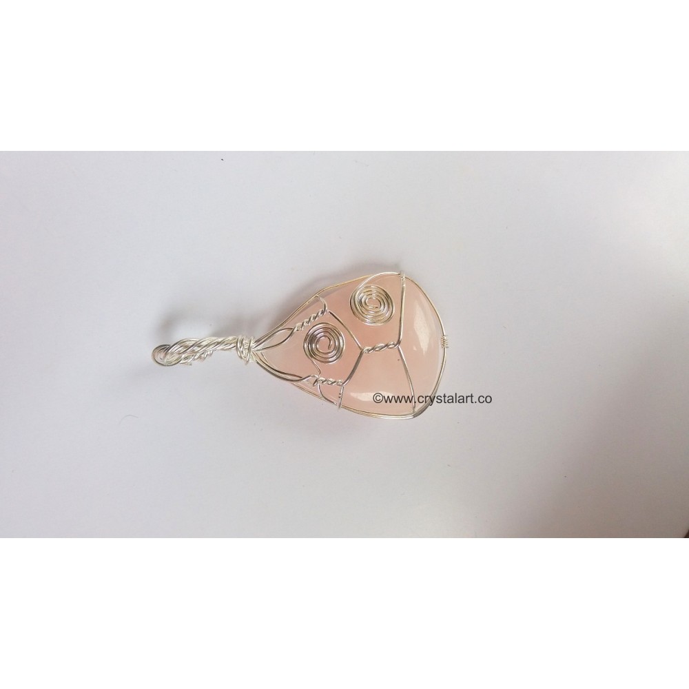 Rose Quartz Wire Wrapped Spiral Design Palm Stone Pendants