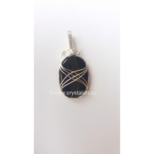 Black Agate Wire Wrapped Design Cabacone Stone Pendants