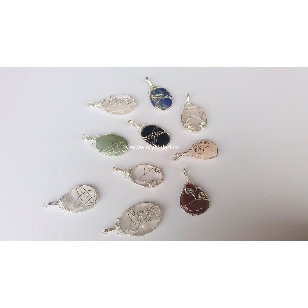 Mix Gemstone Wire Wrapped Design Palm Stone Pendants