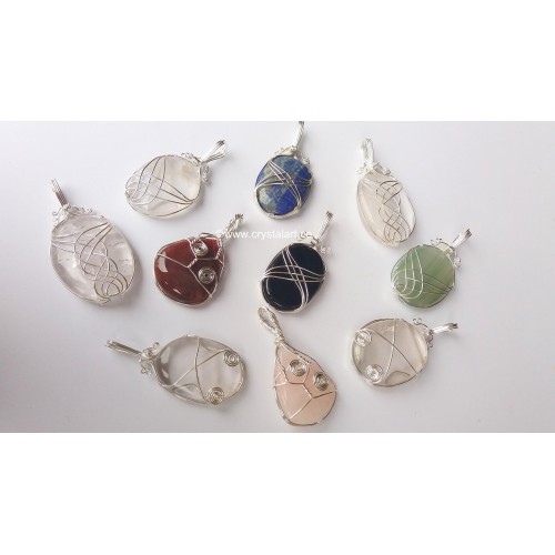 Mix Gemstone Wire Wrapped Design Palm Stone Pendants