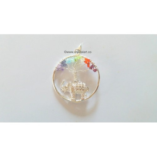 7 Chakra Tree of Life Pendant With Elephant Charm