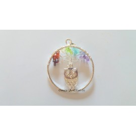 7 Chakra Tree of Life Pendant With Owl Charm