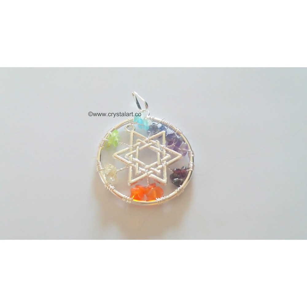 7 Chakra Chips Round Pendant With Star of David Charm