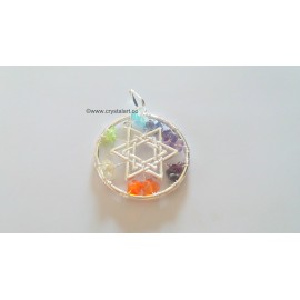 7 Chakra Chips Round Pendant With Star of David Charm