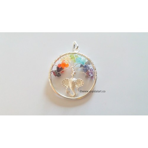 7 Chakra Tree of Life Pendant With Ganesha Charm