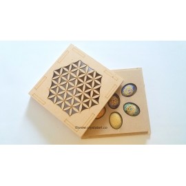 7 Chakra Cabochon Set With Engraved Flower of Life Wooden Case