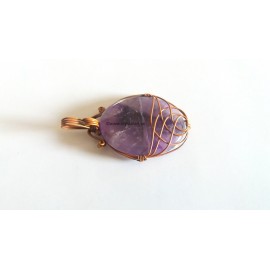 Amethyst Agate Copper Wire Wrapped Cabacone Pendants