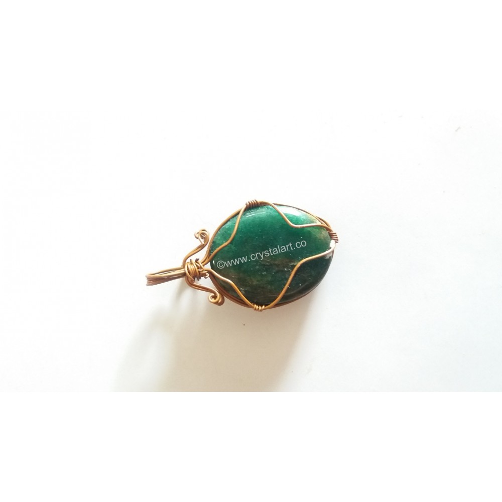 Green Aventurine Copper Wire Wrapped Cabacone Pendants