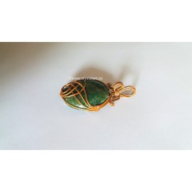 Green Aventurine Copper Wire Wrapped Cabacone Pendants