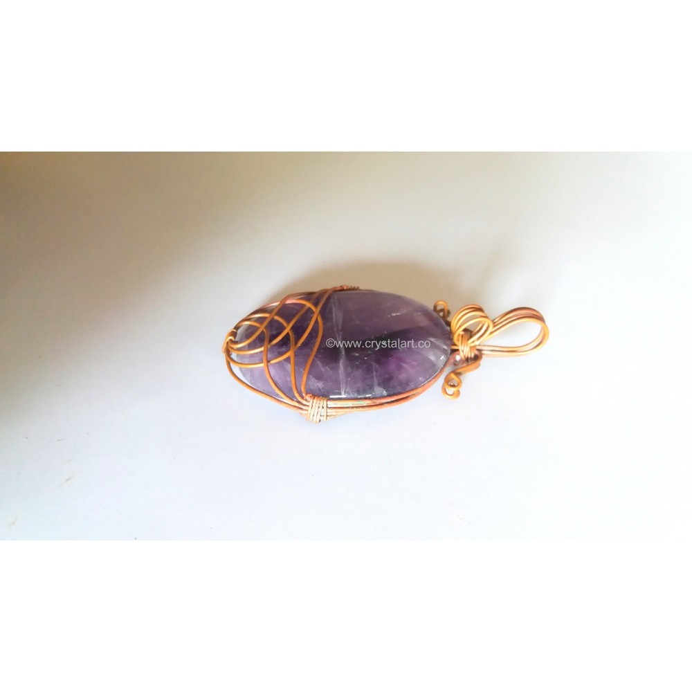 Amethyst Agate Copper Wire Wrapped Cabacone Pendants