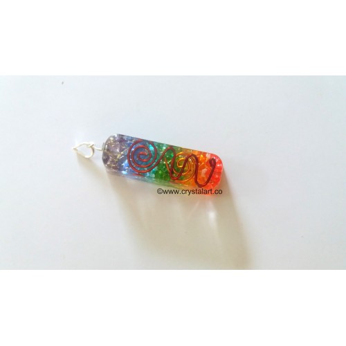 7 Chakra Chips Spiral Long Ractangle Orgone Pendant