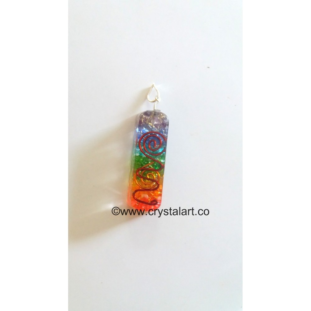 7 Chakra Chips Spiral Long Ractangle Orgone Pendant