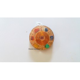 7 Chakra Stones Spiral Symbol With Black Touramline Round Orgone Pendant