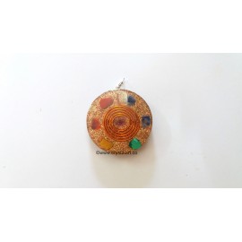 7 Chakra Stones Spiral Symbol With Black Touramline Round Orgone Pendant