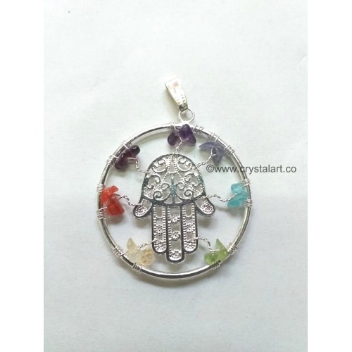 7 Chakra Chips Hamasha Charm Pendant