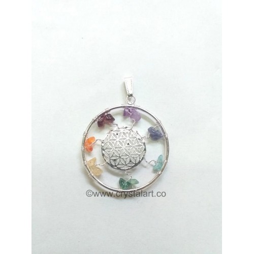 7 Chakra Chips Flower of Life Charm Pendant