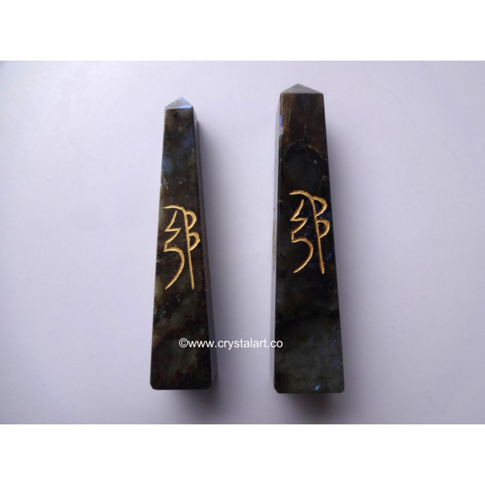 Labradorite Reiki Symbol Engraved Tower Points