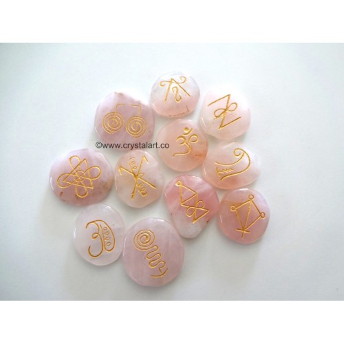 Rose Quartz Uneven Shape Karuna Reiki Engaved Palm Stone Set