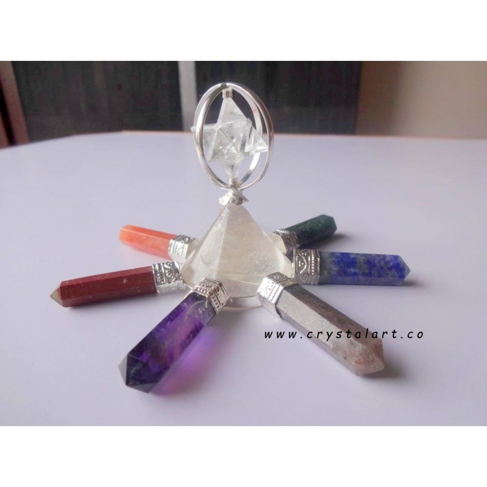 Crystal Quartz Spinning Merkaba With Chakra 7 Point Energy Generator Tools