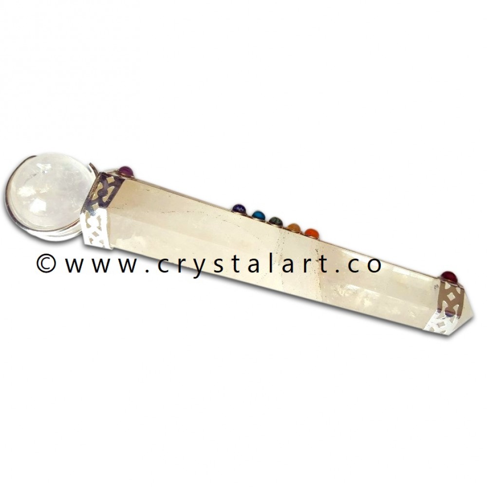 Clear Quartz Chakra Stone Crescent Moon Shape Crystal Globe Healing Stick