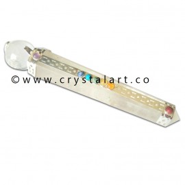 Clear Quartz Chakra Stone Crescent Moon Shape Crystal Globe Healing Stick