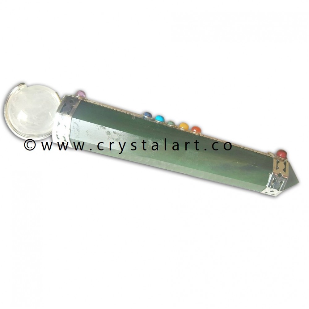 Green Aventurine Chakra Stone Crescent Moon Shape Crystal Globe Healing Stick