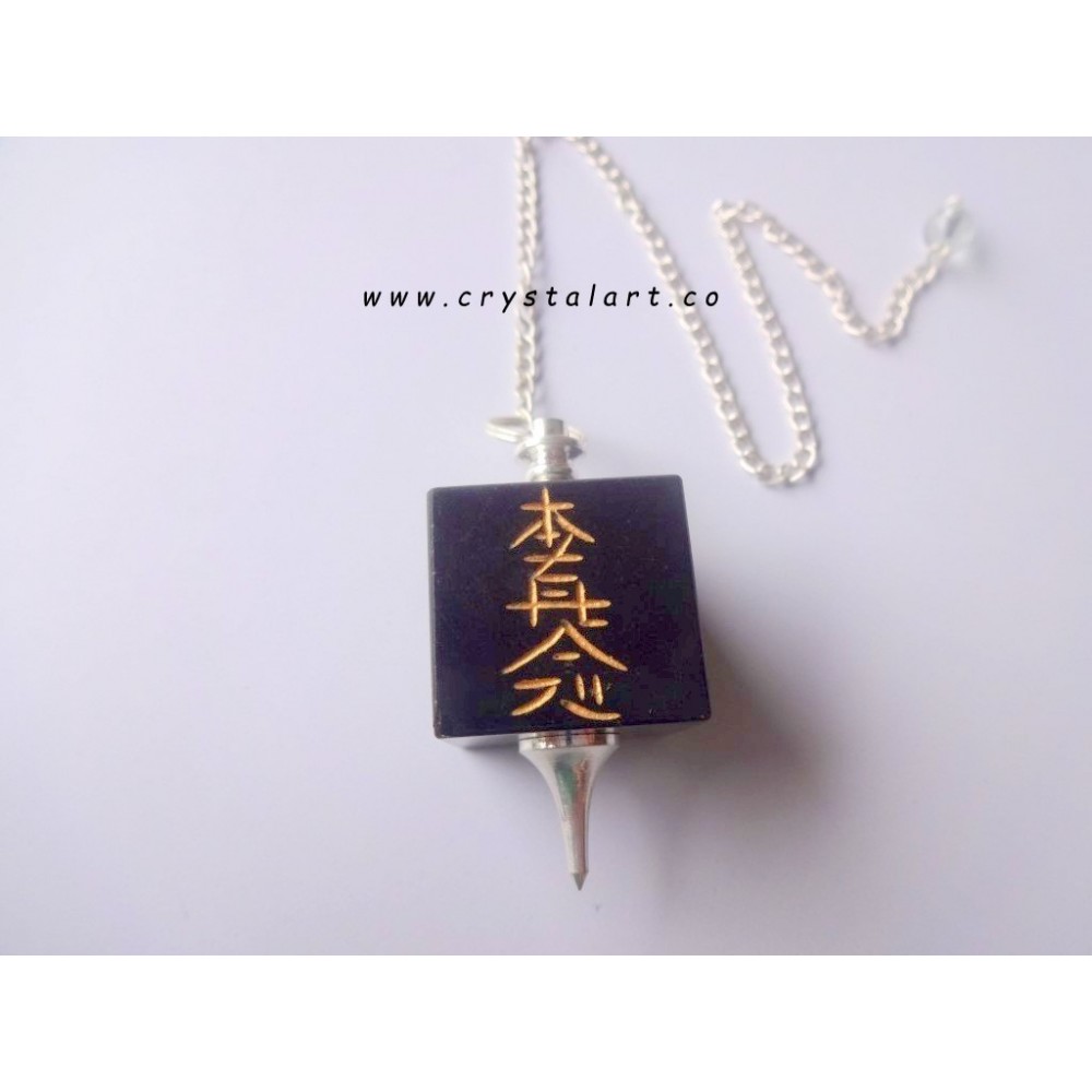 Jade Black Agate Cho ku Reiki Engraved Cube Dowsing Pendulum