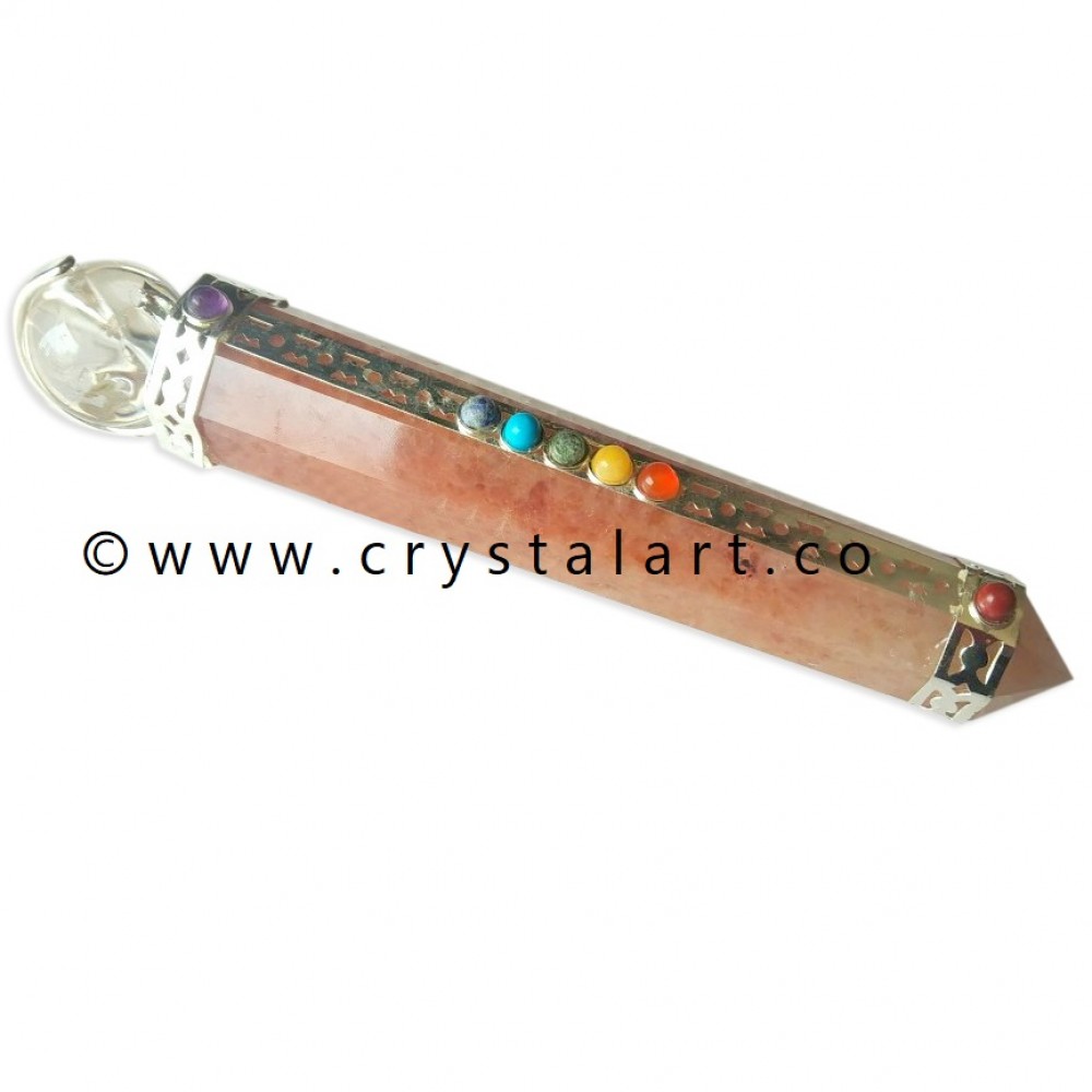 Red Aventurine Chakra Stone Crescent Moon Shape Crystal Globe Healing Stick