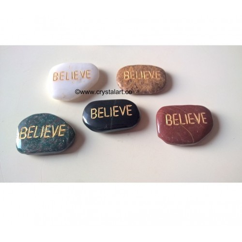 Mix stone Uneven Shape Palm Stones With Believe Engraved