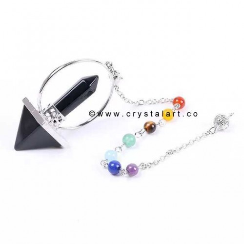 Black Agate Point With Pyramid Chakra Chain Pendulum