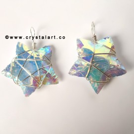 Aura Opalite Wire Wrapped 1.5 Inch Star of David Carving Arrowhead Pendants Unisex