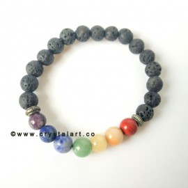 Natural Chakra with Lava Stones Silver Charm 8 MM Plane Beads Bracelets Unisex