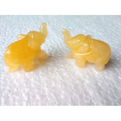 Citrine Quartz Stone 1.5 - 2 Inch Trunk Up Elephant