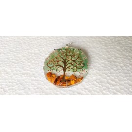 Green Aventurine Tiger Eye Chips Inside Tree Of Life Hexagonal Orgone Pendants