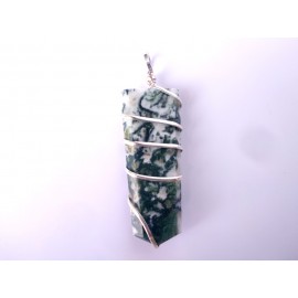 Moss Agate Wire Wrapped Flat Pendants