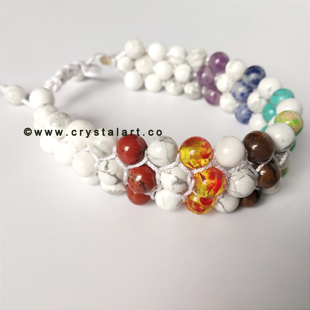 Chakra with Howlite Stone Triple Layer Slider Cord 8 MM Plane Beads Bracelets Unisex