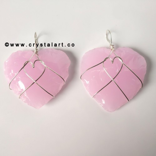 Rose Quartz Wire Wrapped 1.5 Inch Heart Shape Carving Arrowhead Pendants Unisex