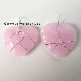 Rose Quartz Wire Wrapped 1.5 Inch Heart Shape Carving Arrowhead Pendants Unisex