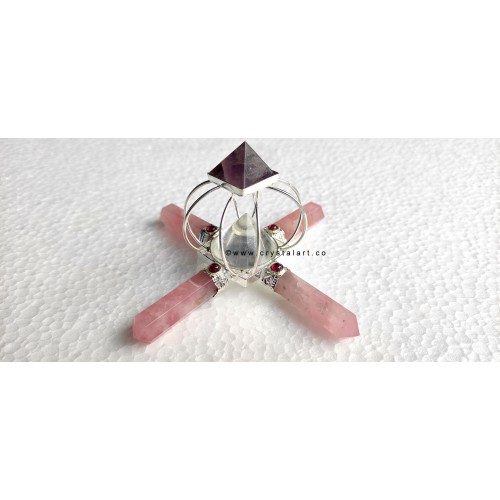 Rose Quartz Four Point Crystal Cone Amethyst Pyramid Healing Stone Generator