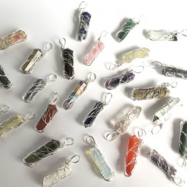 Mix Gemstone Double Terminated Points Fully Wrapped Pendants