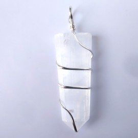 Selenite Wire Wrapped Flat Pendants