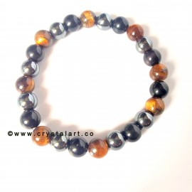 Triple Protection of Tiger Eye, Black Obsidian and Hematite 8 MM Plane Beads Bracelets Unisex