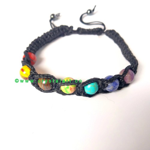 Chakra Stones Black Slider Cord 8 MM Plane Beads Natural Stones Bracelets Unisex