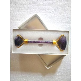 Amethyst Golden Massage Roller with Case and Chips Stone Inside Handle