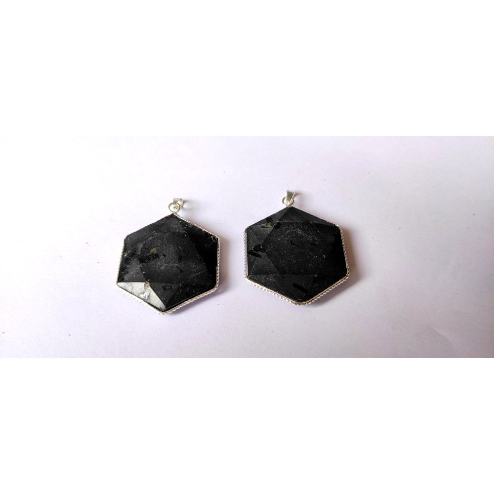 Black Tourmaline Flat Star of David Pendants