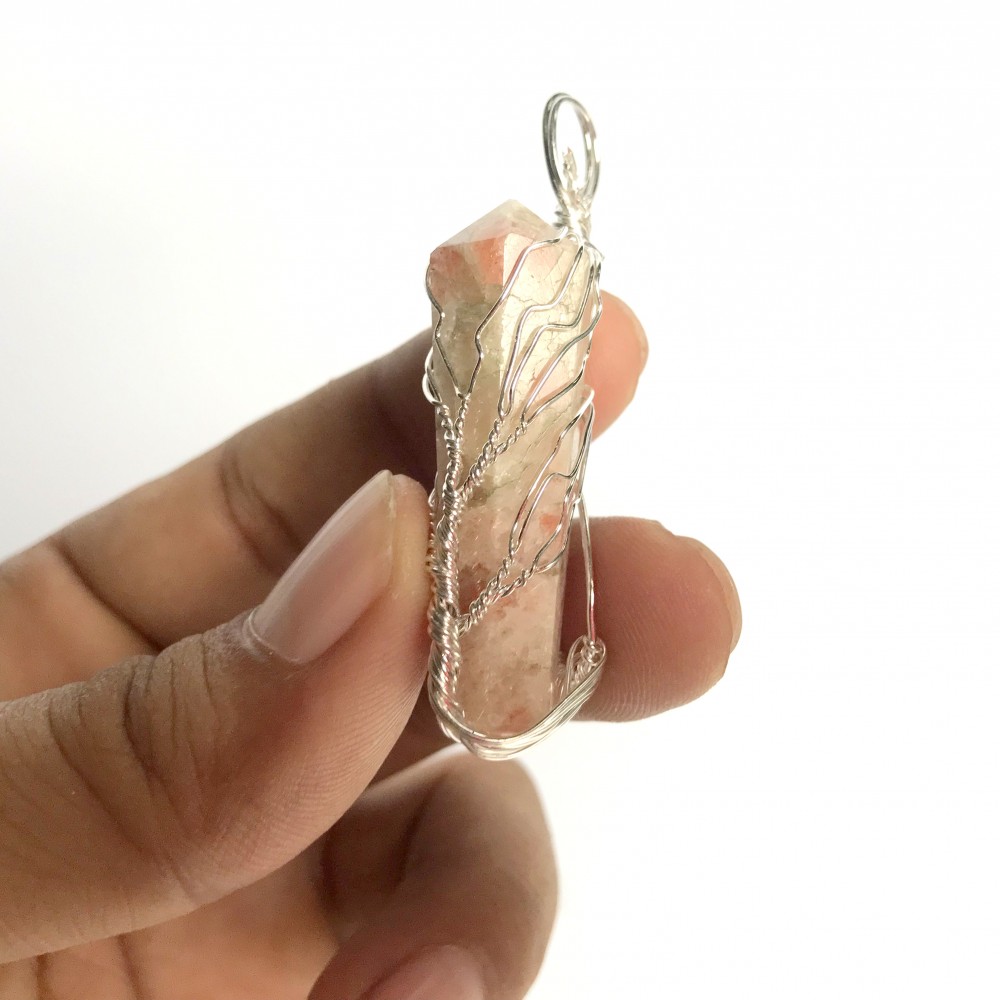 Sunstone Double Terminated Points Fully Wrapped Pendants